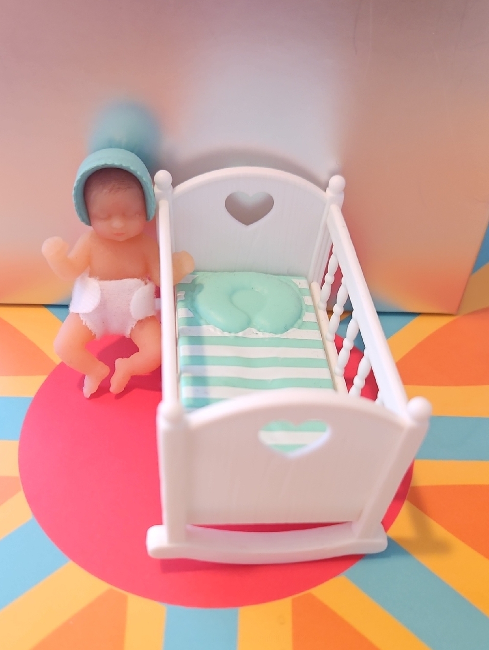Zuru Mini Baby Doll in White Crib with Mint Bedding - Picture 7 of 7